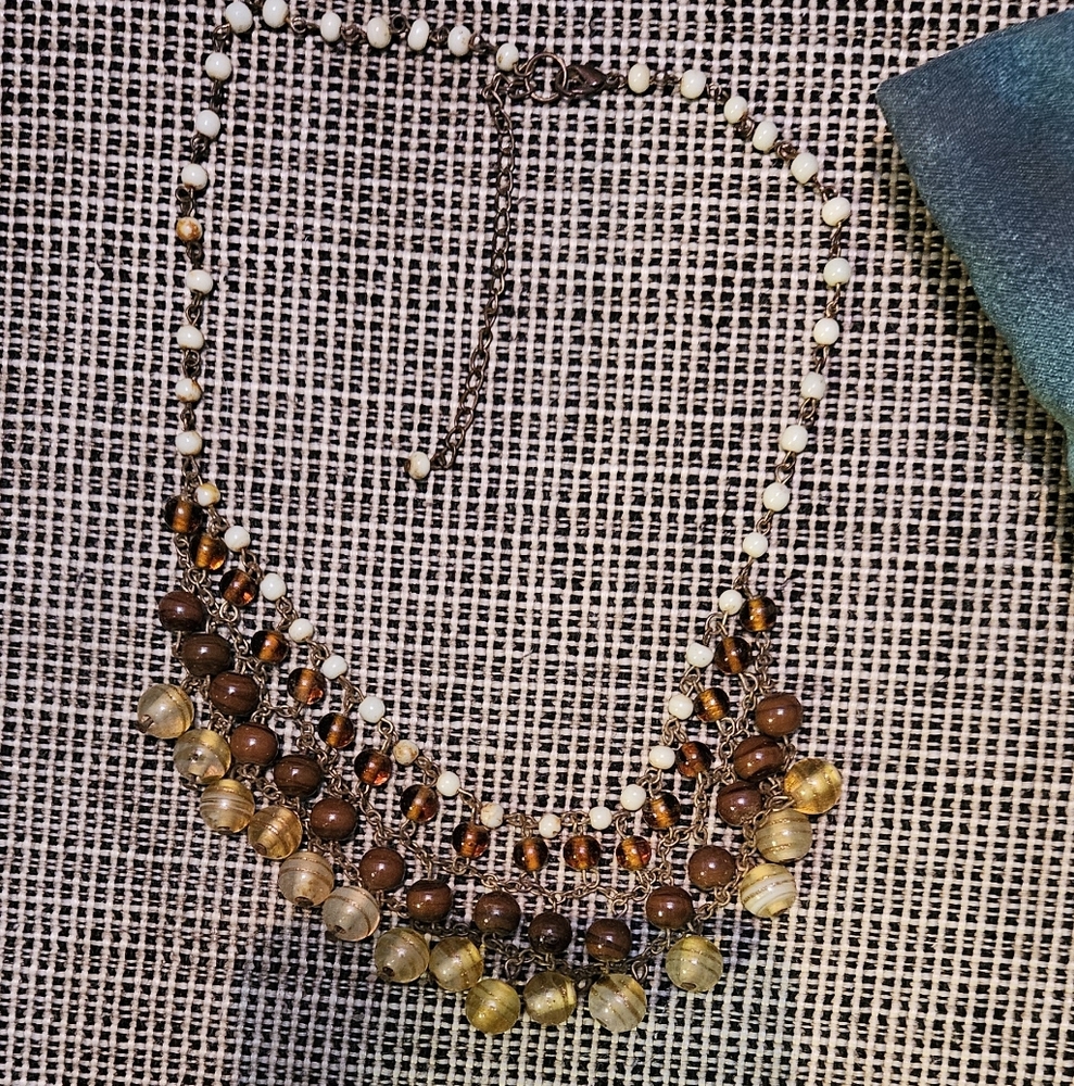 Chic Brown and Gold Beaded Necklace